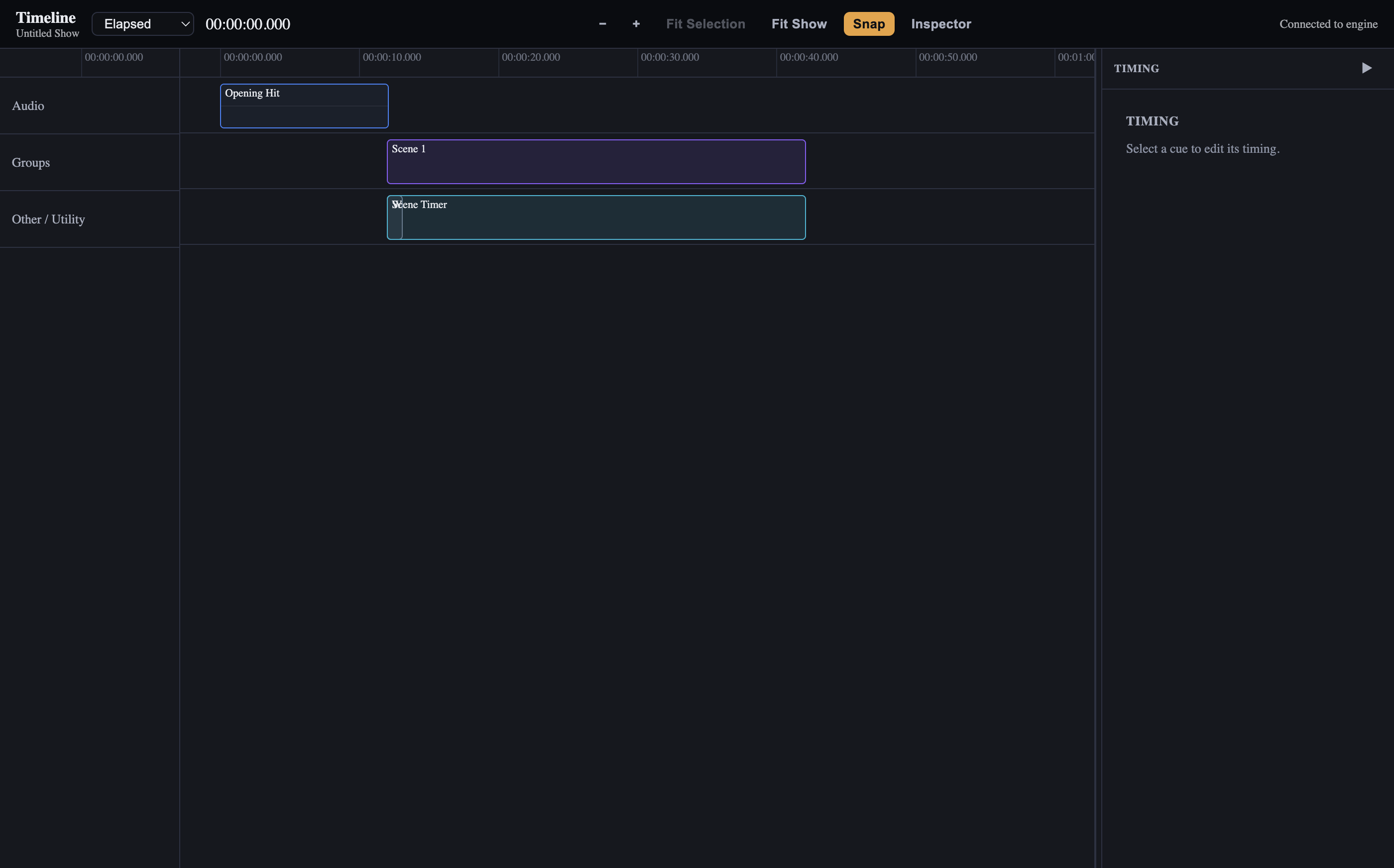 Timeline tool window with timecode ruler and zoom controls